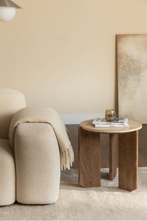 Table d'appoint ronde Lavinia Ø50 cm en pierre naturelle et bois de manguier