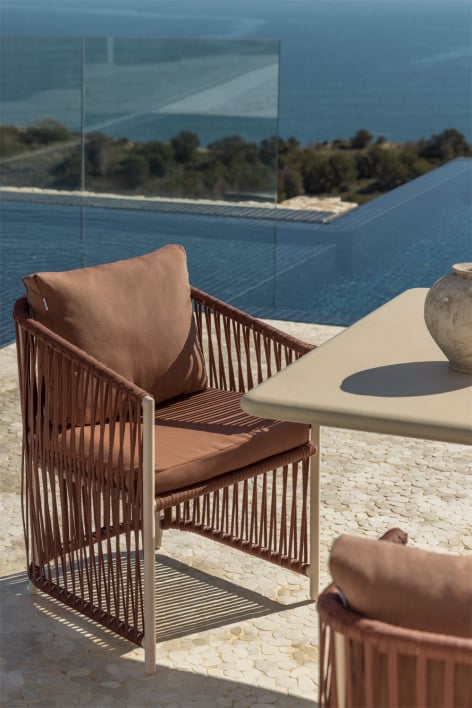 Chaise de jardin Sophie avec accoudoirs en aluminium et corde tressée - Nu brun