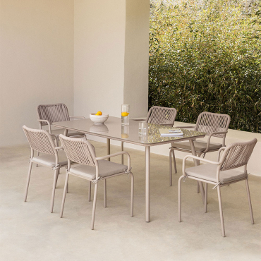 Ensemble De Table Rectangulaire 160x90 Cm Et 6 Chaises De Jardin Empilables En Aluminium Arhiza Brun Moka - Sklum