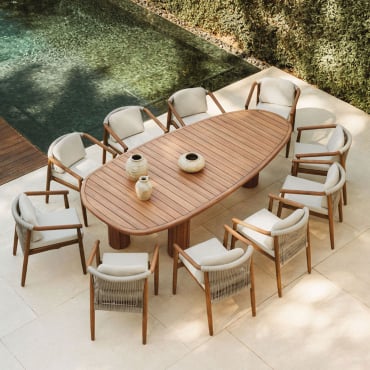 Ensemble Table Ovale ↔︎260 Cm En Bois D'acacia Danara Et 10 Chaises De Jardin En Bois D'eucalyptus Aderyn Brun Acacia - Sklum