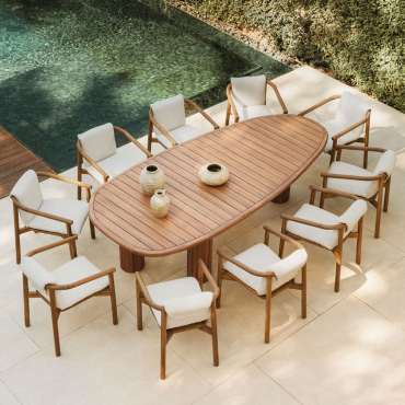 Ensemble Table Ovale ↔︎260 Cm Danara Et 10 Chaises De Jardin En Bois D'acacia Elmina Brun Acacia - Sklum