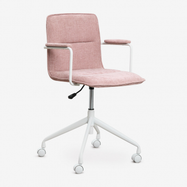 Chaise De Bureau Avec Roulettes Et Accoudoirs Seifert Blanc & Tissu Chenille Rose Quartz - Sklum