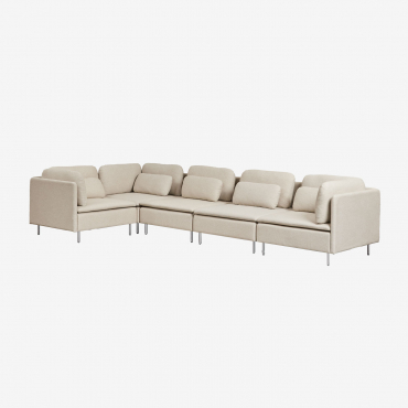 Canapé D'angle Modulaire 5 Pièces Oriol Tissu Beige Crème - Sklum