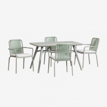 Ensemble Table Rectangulaire 135x80 Cm Scand Et 4 Chaises De Jardin Empilables En Aluminium Alberta Vert Kaki - Sklum