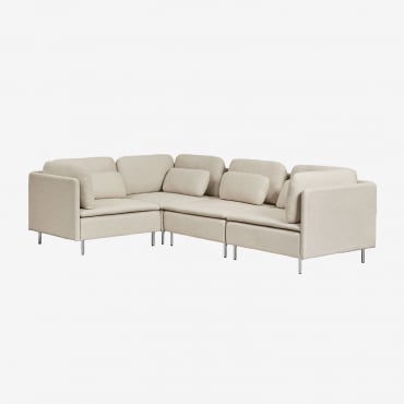 Canapé D'angle Modulaire 4 Pièces Oriol Tissu Beige Crème - Sklum