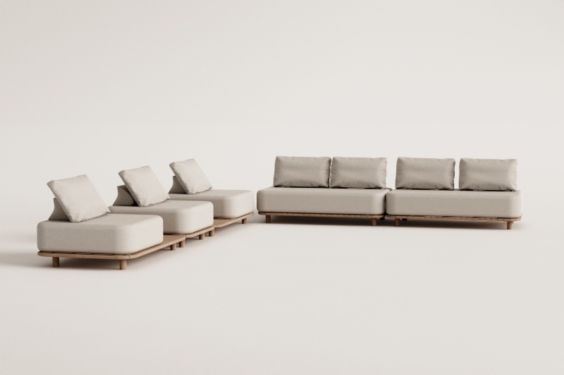 Ensemble de jardin avec canapé d'angle modulaire 5 pièces et table d'appoint en acacia Portet