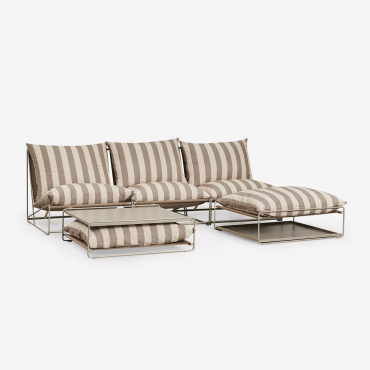 Ensemble De Jardin Avec Canapé Modulaire 3 Pièces, Table D'appoint Et Pouf Convertibles Amaro Tapioca Beige - Brun Moka - Sklum