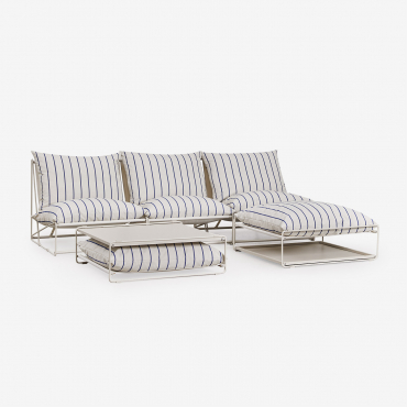 Ensemble De Jardin Avec Canapé Modulaire 3 Pièces, Table D'appoint Et Pouf Convertibles Amaro Tapioca Beige - Bleu Marin - Sklum