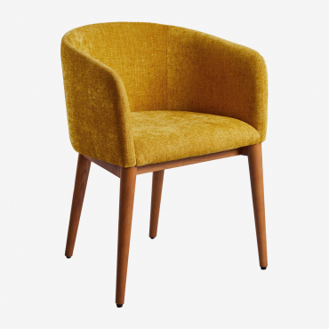 Chaise De Salle À Manger Rembourrée Bunia Avec Accoudoirs Bois Foncé & Tissu Chenille Moutarde - Sklum