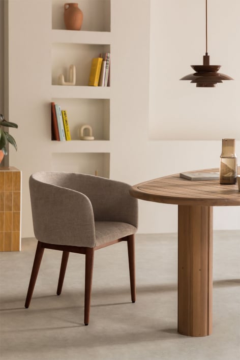 Chaise de salle à manger rembourrée Bunia avec accoudoirs - Tissu Brun Sable