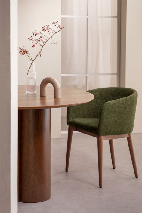 Pack de 2 chaises de salle à manger rembourrées avec accoudoirs Bunia - Chenille Sage Vert