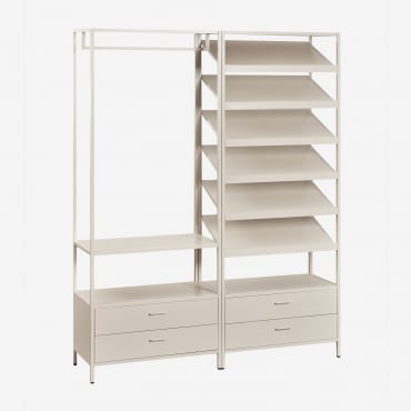 Armoire Modulaire Ouverte Janine 2 Pièces Avec Tiroirs Et Étagère À Chaussures En Acier Tapioca Beige - Sklum