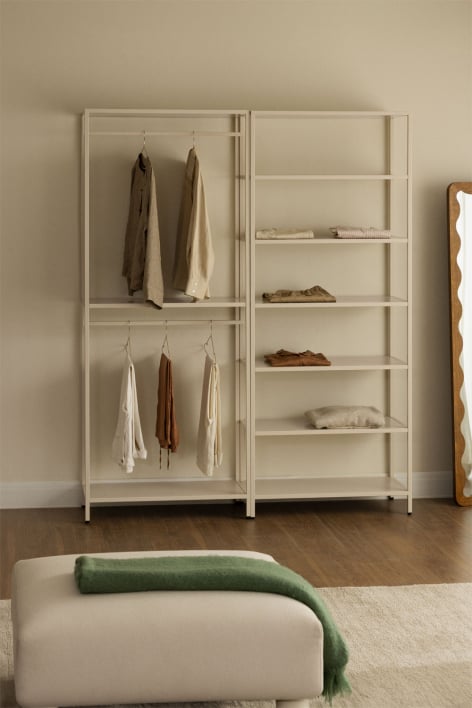 Armoire modulaire ouverte Janine 2 pièces avec portant et étagères en acier - Tapioca Beige