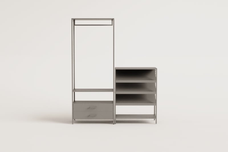 Armoire modulaire ouverte Janine 2 pièces avec tiroirs et étagère à chaussures basse en acier