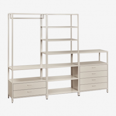 Armoire Modulaire Ouverte 3 Pièces Janine Avec Tiroirs En Acier Tapioca Beige - Sklum
