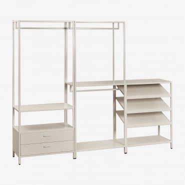 Armoire Modulaire Ouverte Janine 3 Pièces Avec Étagère À Chaussures Basse En Acier Tapioca Beige - Sklum