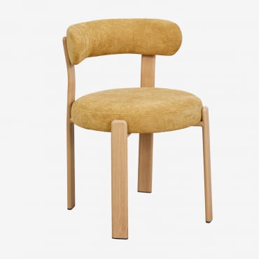 Chaise De Salle À Manger En Tissu Chenille Jolie Marron Bois Naturel & Tissu Chenille Moutarde - Sklum