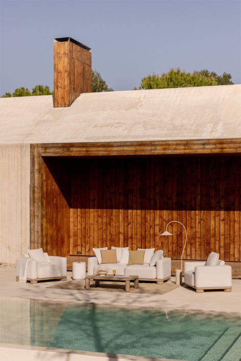 Ensemble de jardin avec canapé 2 places, 2 fauteuils et table basse 115x70 cm en bois d'acacia Ioanis