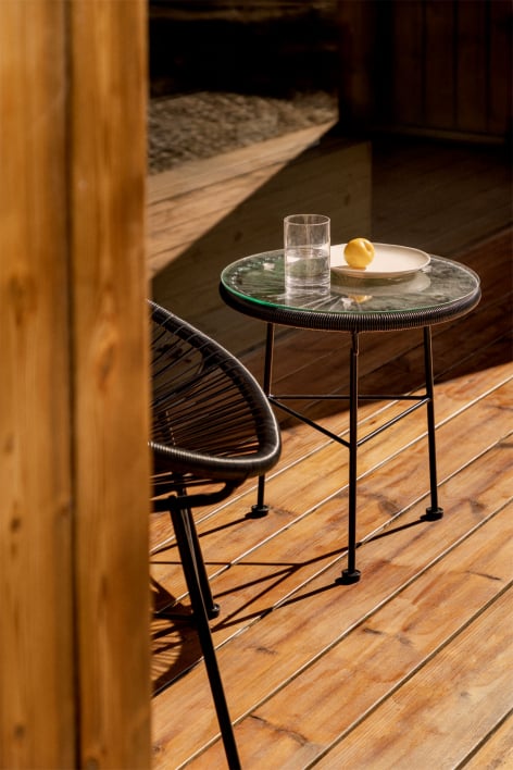 Table d'appoint de jardin ronde Ø45 cm en acier et osier synthétique Acapulco - Noir