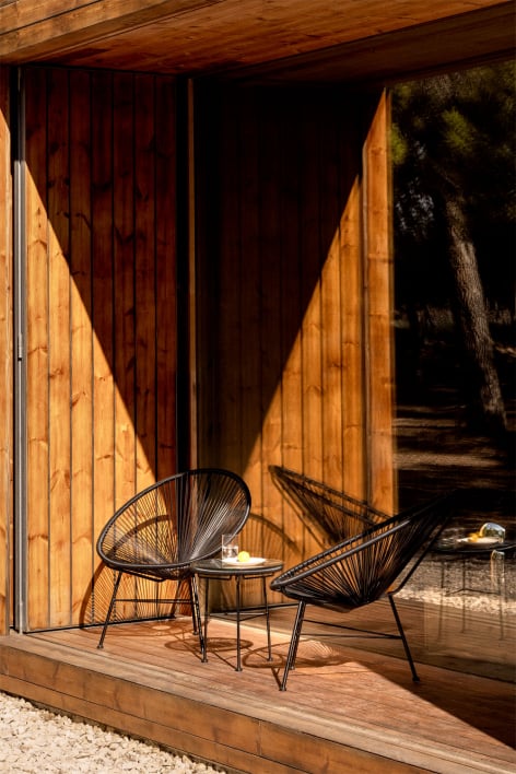 Ensemble de jardin avec 2 fauteuils et table d'appoint en acier et osier synthétique New Acapulco - Noir