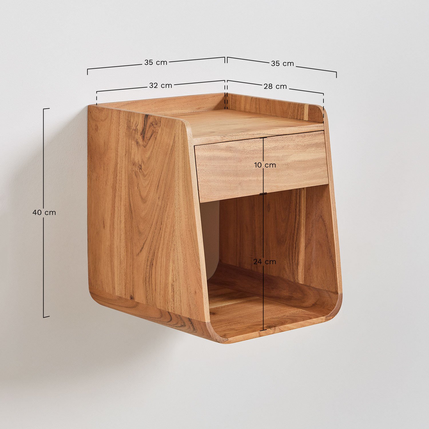 Lot de 2 tables de chevet 35x35 cm en bois d'acacia Berigem, mesures