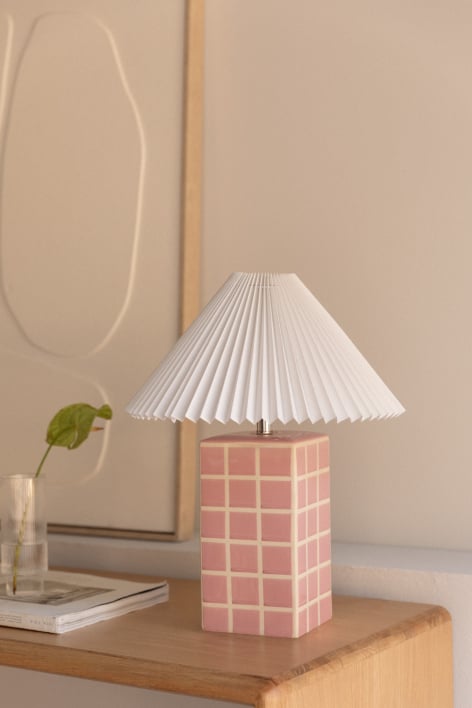 Lampe de table en grès et lin Troms - Rose