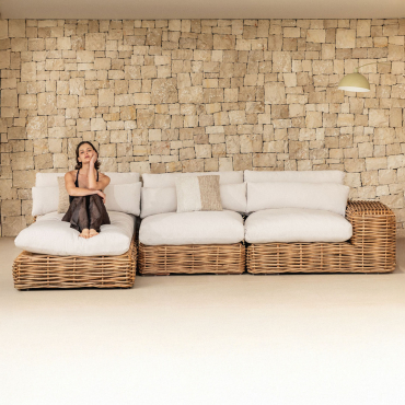 Canapé Modulable Méridienne Gauche De Jardin 3 Pièces Milu Naturel - Sklum