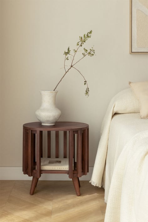 Table de chevet ovale 50x35 cm en bois d'acacia Dragor - Brun Acacia foncé