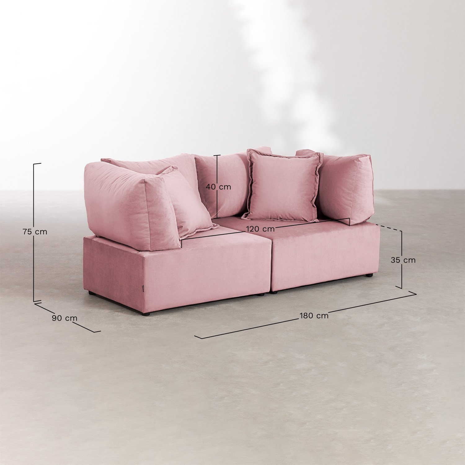 Canapé modulaire 2 pièces avec 2 fauteuils d'angle en velours Kata, mesures