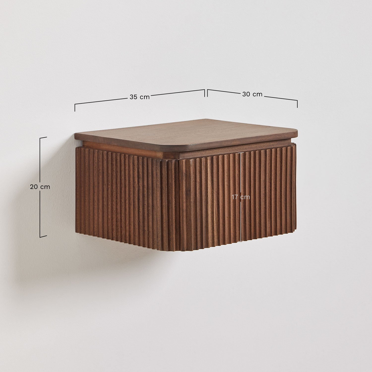 Table de chevet flottante 35x30 cm en bois d'acacia Biljandi, mesures