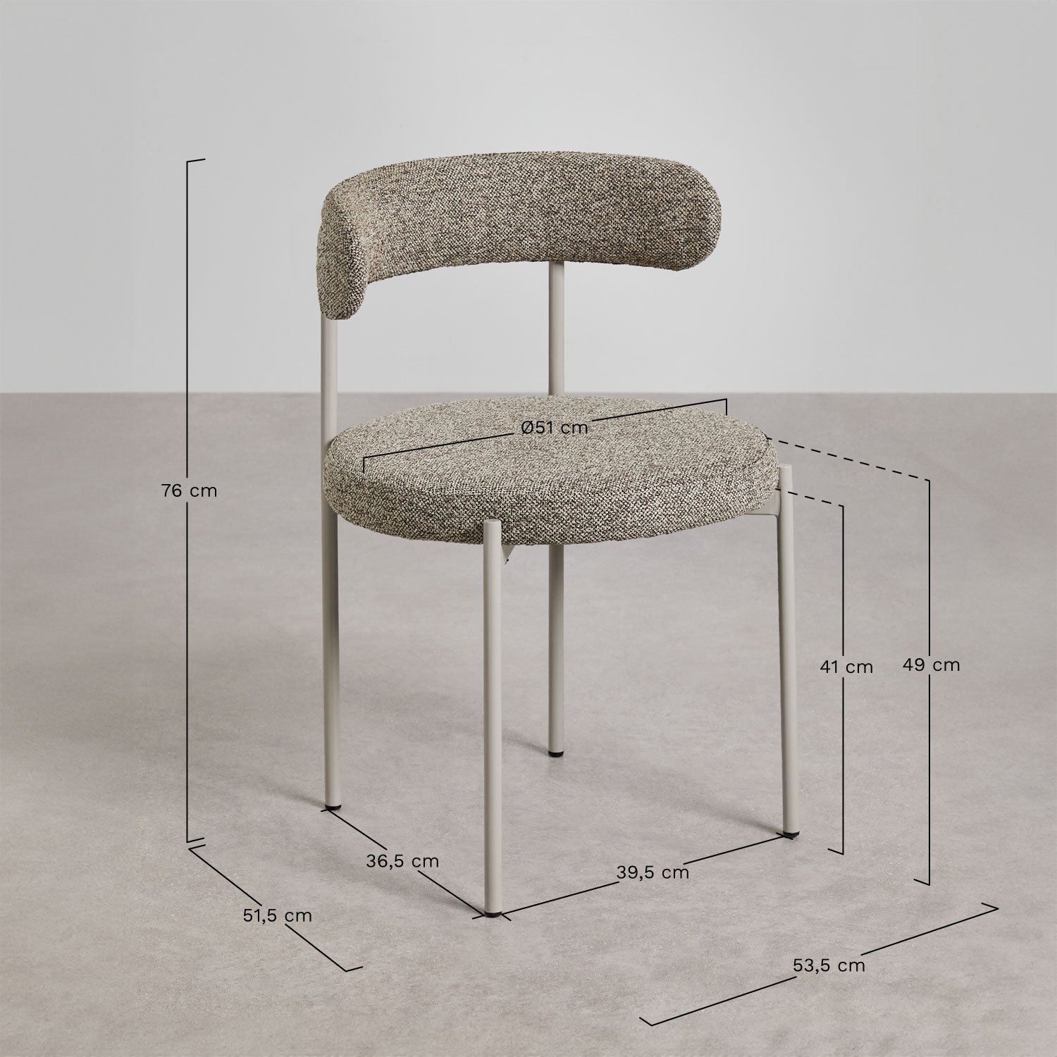 Lot de 4 chaises de salle à manger en tissu bouclé Brim, mesures