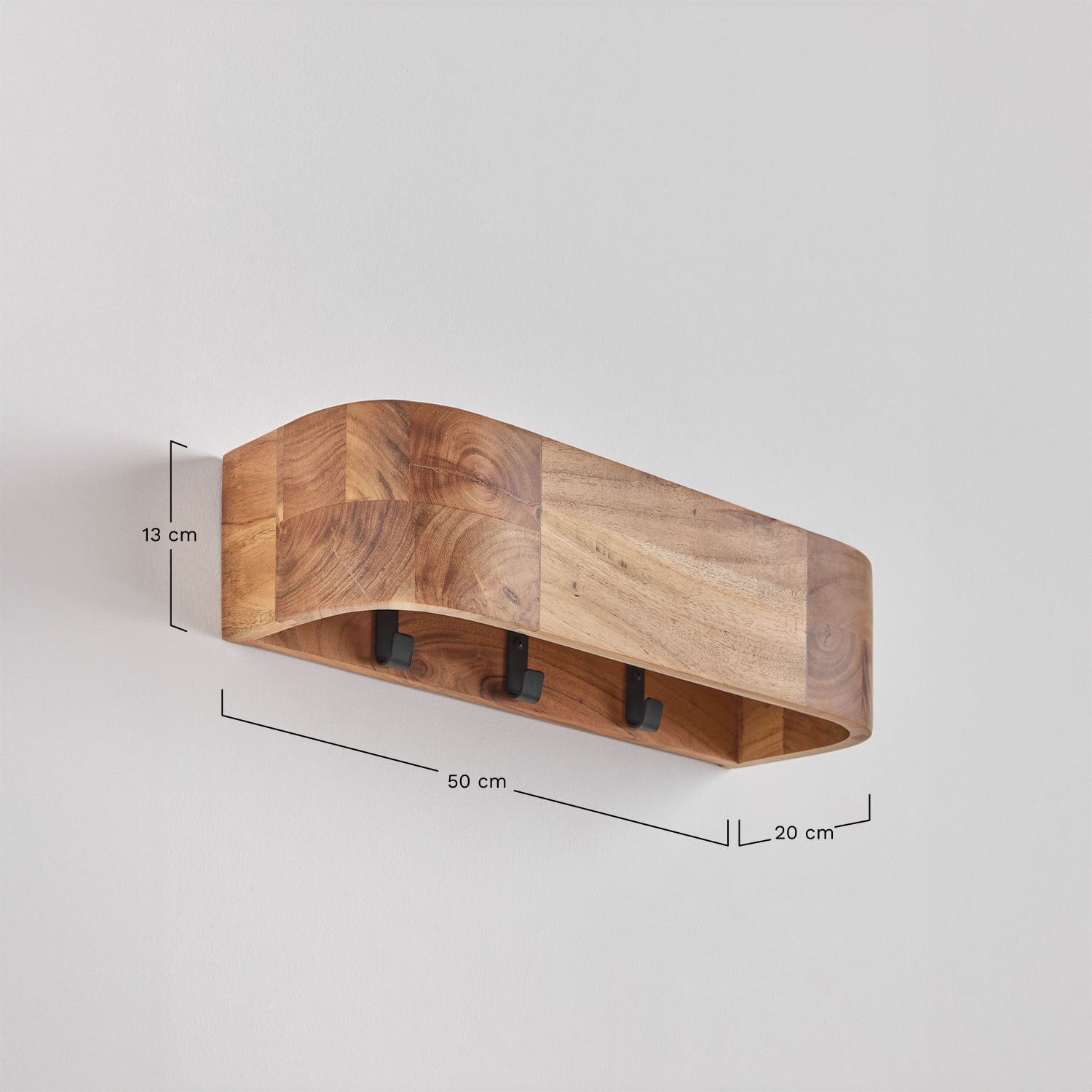 Porte-manteau mural en bois d'acacia Frigia, mesures