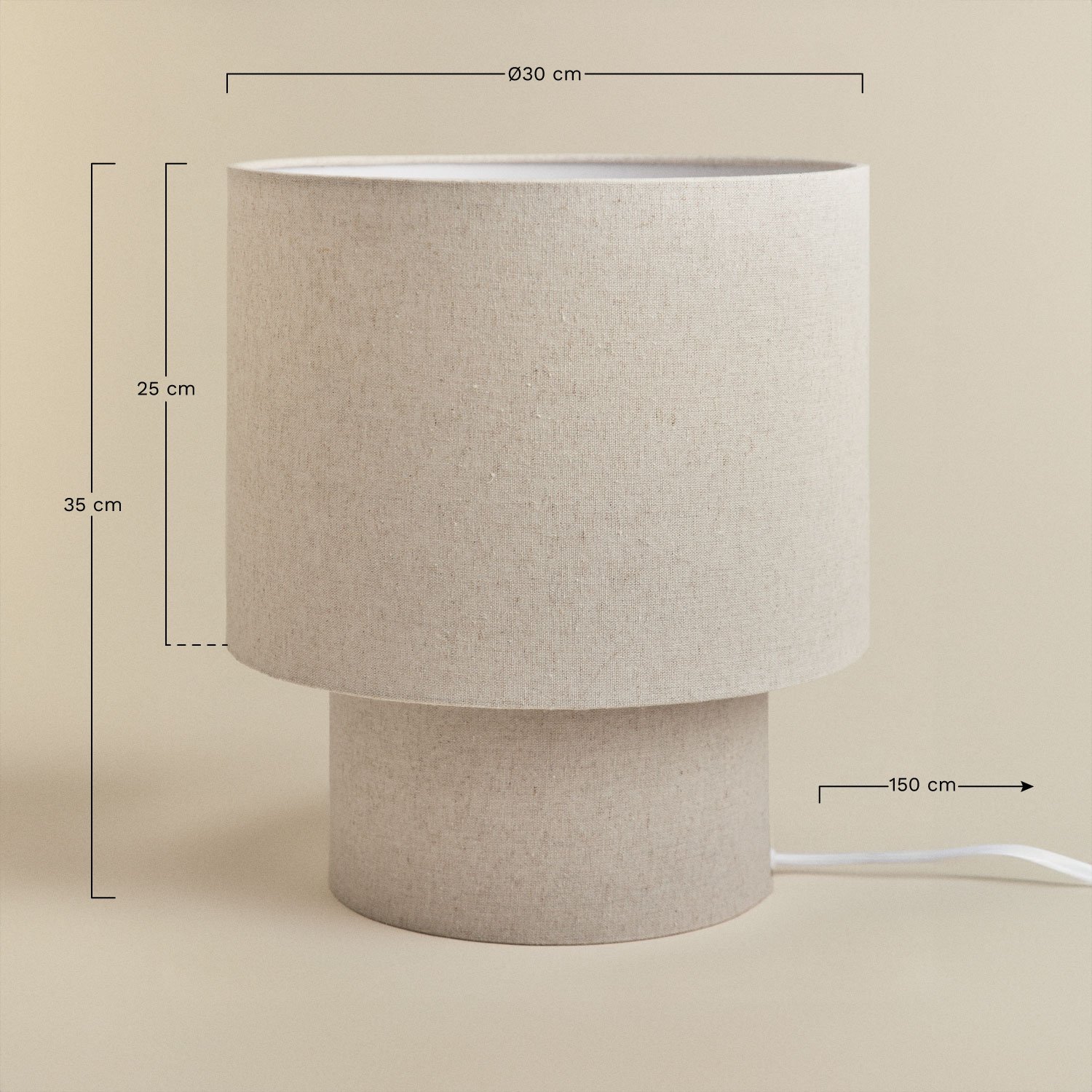 Lampe de table Gioura en lin et fer, mesures