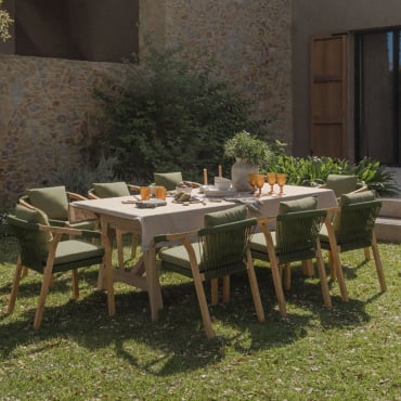 Set De Table Rectangulaire Extensible 200-260-320x100 Cm Et 8 Chaises De Jardin Avec Accoudoirs En Bois D'acacia Dubai Acacia Rustique Marron & Tissu