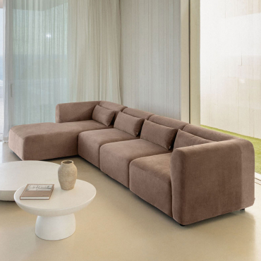 Canapé Modulaire Avec Méridienne Gauche 4 Pièces Fogler Velours Côtelé Camel Brun - Sklum