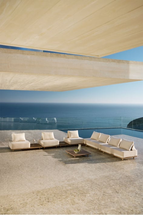 Ensemble de canapé d'angle modulaire Portet 5 pièces avec table d'appoint en acacia