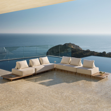 Ensemble De Jardin Avec Canapé D'angle Modulaire 4 Pièces Avec Table D'appoint En Acacia Portet Blanc Gardenia - Sklum