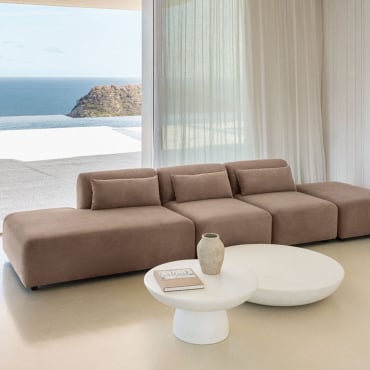 Canapé Modulable 3 Pièces Avec Méridienne Gauche Et Pouf Fogler Velours Côtelé Camel Brun - Sklum