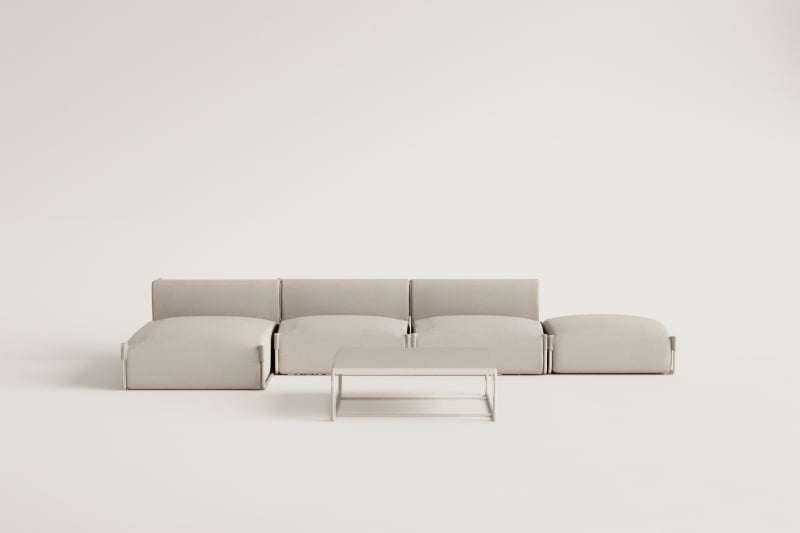 Ensemble de jardin Porto avec canapé méridienne modulable 3 pièces, pouf et table basse