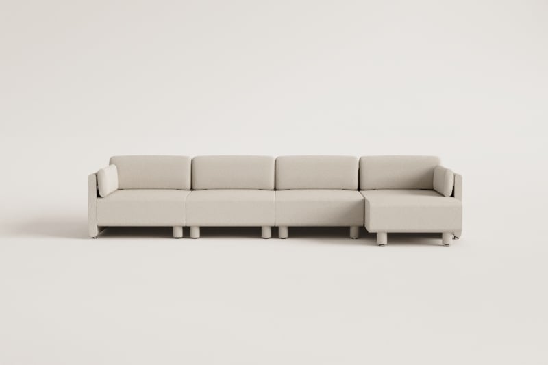 Canapé modulable avec méridienne droite 4 pièces en tissu bouclé Artemisa