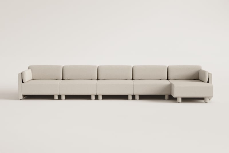 Canapé modulable avec méridienne droite 5 pièces en tissu bouclé Artemisa