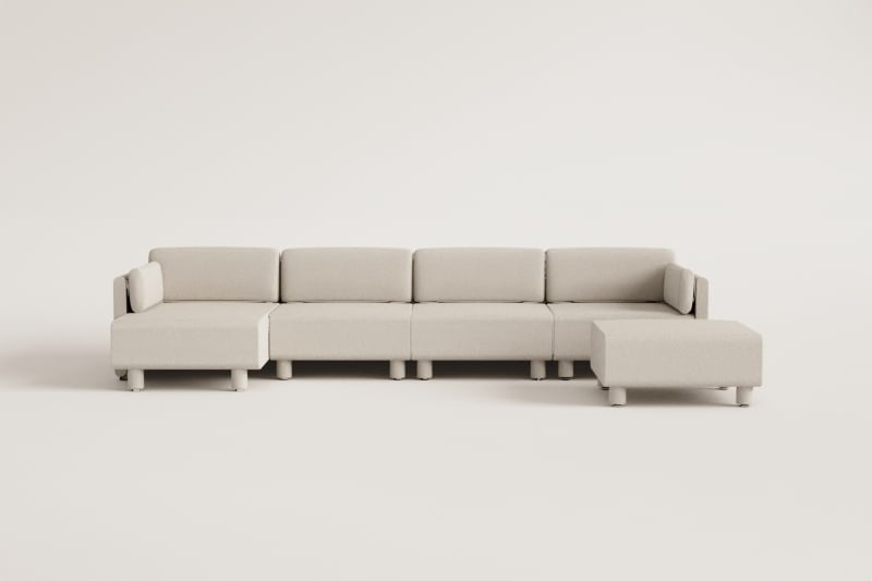 Canapé modulable 4 pièces avec méridienne gauche et pouf en tissu bouclé Artemisa