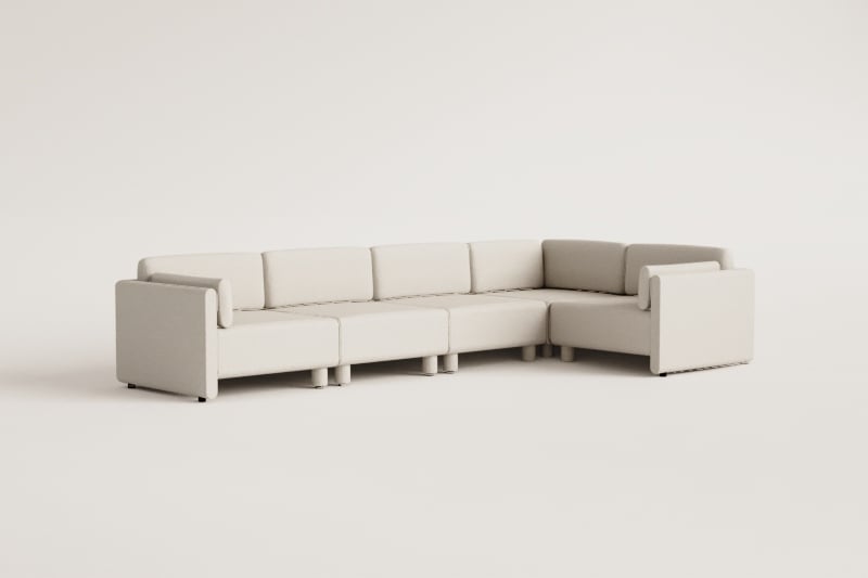 Canapé d'angle droit modulable 5 pièces en tissu bouclé Artemisa