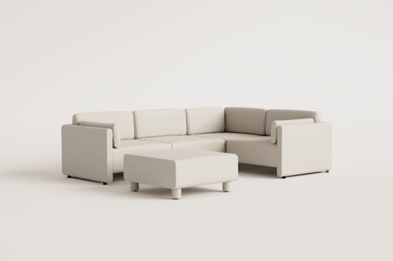 Canapé modulable d'angle droit 4 pièces et pouf en tissu bouclé Artemisa