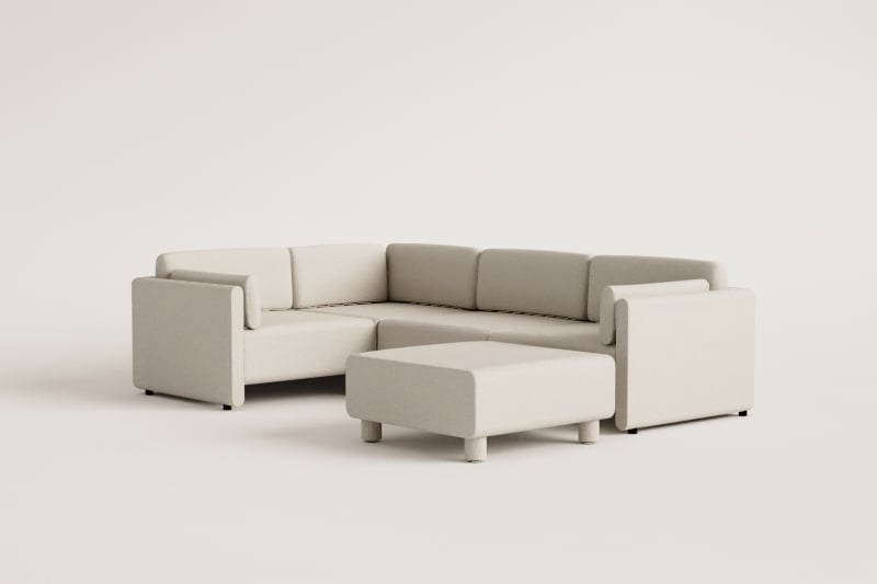 Canapé d'angle gauche modulable 4 pièces et pouf en tissu bouclé Artemisa