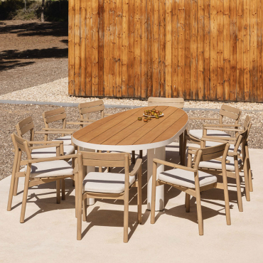 Ensemble De Table Ovale Taneli, 260x110 Cm, En Aluminium Et Bois De Teck, Et 10 Chaises De Jardin En Bois D'acacia Saira. Bois De Teck - Sklum
