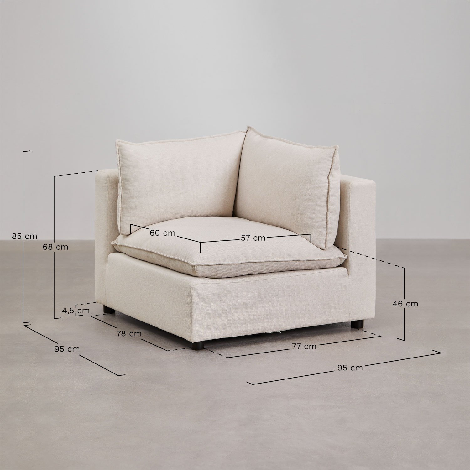 Module d'angle pour canapé modulaire Daniela, mesures