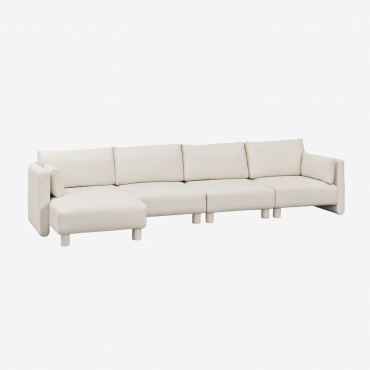 Canapé Modulable 4 Pièces Avec Méridienne Gauche En Tissu Bouclé Artemisa Bouclé Beige Crème - Sklum