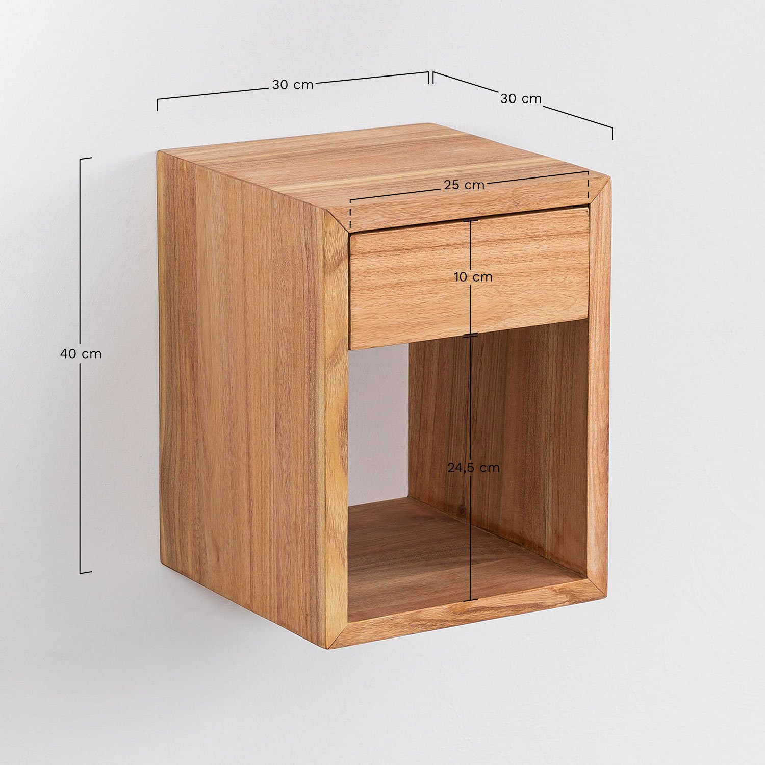 Table de chevet flottante en bois Gyda, mesures