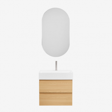 Ensemble De Meuble De Salle De Bain En Bois Et Placage De Frêne Avec Lavabo Intégré Ona Bois Naturel & Ovale Avec Rangement Noir 50x90 - Sklum